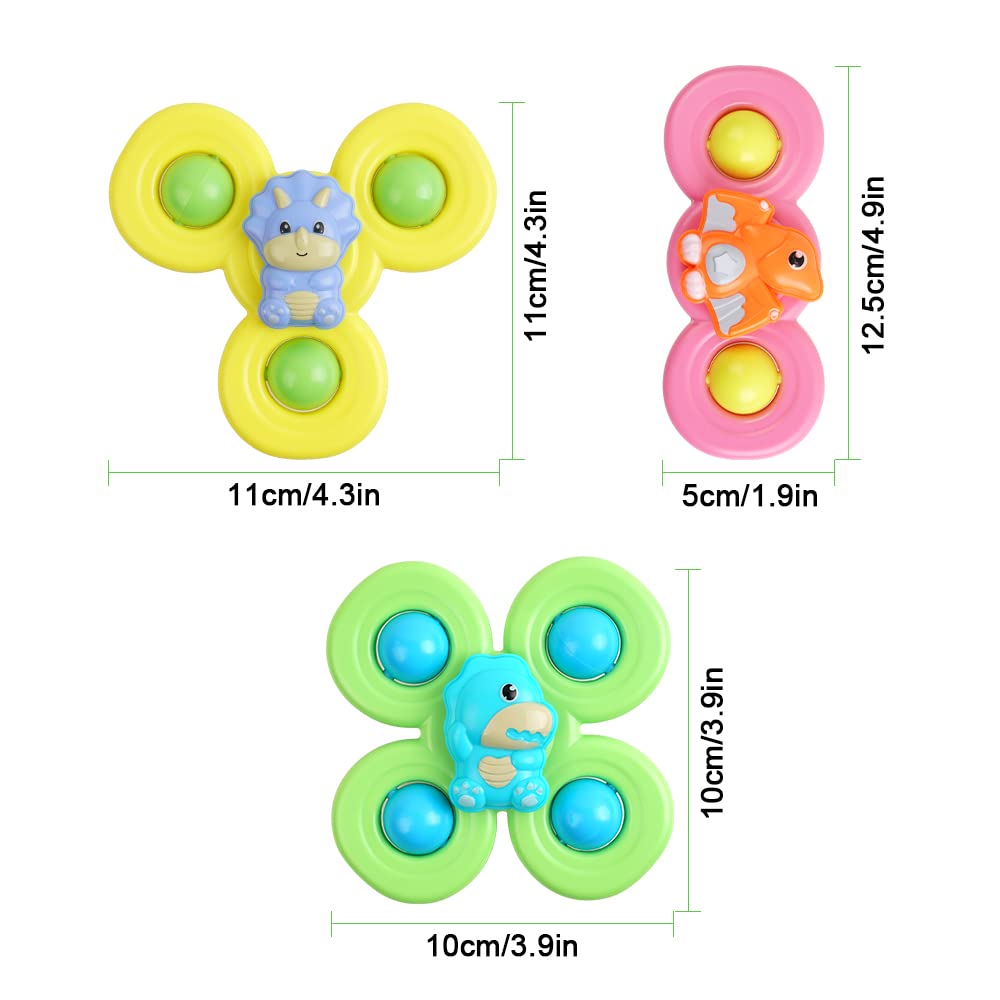 Vicloon Suction Cup Spinner Toys, 3-Pack Baby Bath Spinners with Suction, Dinosaur Design for 18+ Months