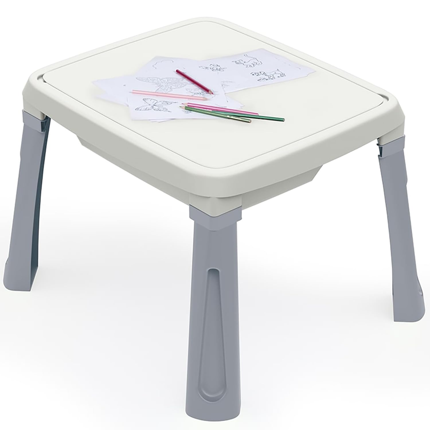 DOLU 3-in-1 sand and water table for children, white and grey, featuring a garden activity tray for water and sandbox play.