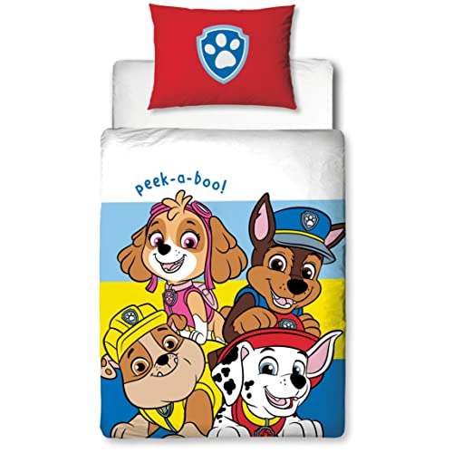 Paw Patrol Official Pupster Design Toddler Cot Bed Duvet Cover Set | Reversible 2 Sided Bedding Duvet Cover Including Matching Pillow Case, Polycotton, Junior