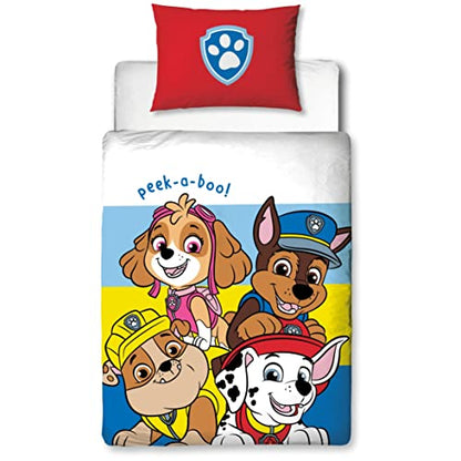 Paw Patrol Official Pupster Design Toddler Cot Bed Duvet Cover Set | Reversible 2 Sided Bedding Duvet Cover Including Matching Pillow Case, Polycotton, Junior