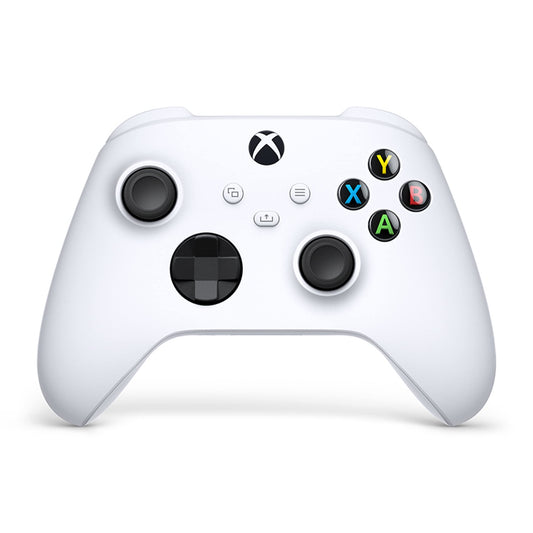 Xbox Wireless Controller in Robot White for Xbox Series X|S, One, and Windows devices, featuring ergonomic design and textured grips.