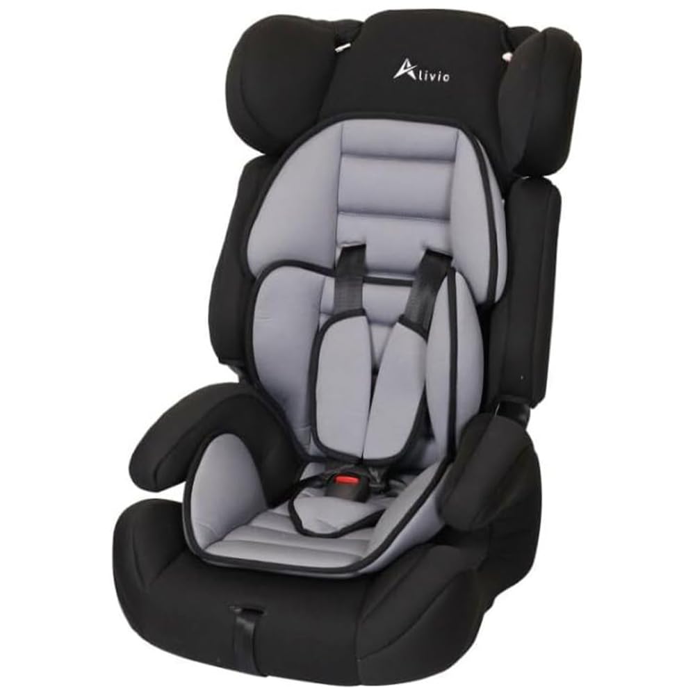 Alivio adjustable toddler car seat with padded fabric, 3-layer headrest, soft recline, designed for children 0-12 years.