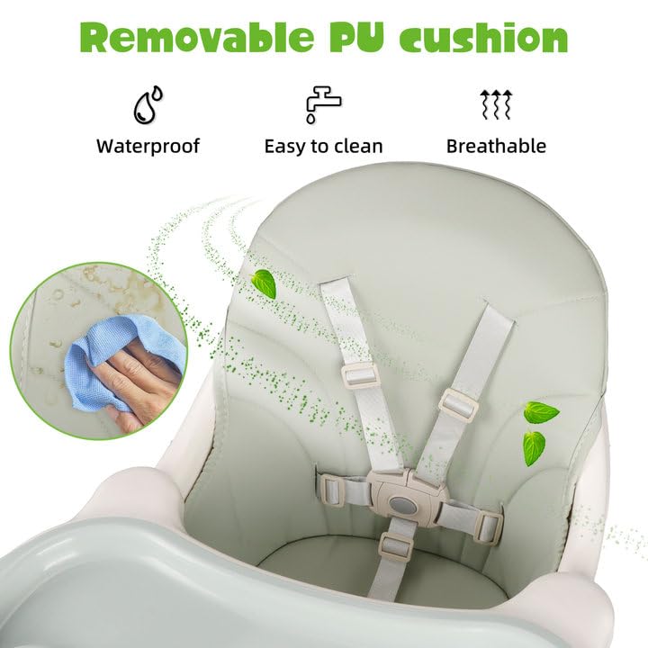 Green Sweetmirth 4-in-1 baby high chair with adjustable height, removable tray, ergonomic design, suitable for toddlers 6 months to 5 years.