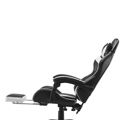 Gaming Chair Ergonomic Computer Chair Office Chair Desk Swivel Chair Adjustable Reclining Footrest Cushion White New!