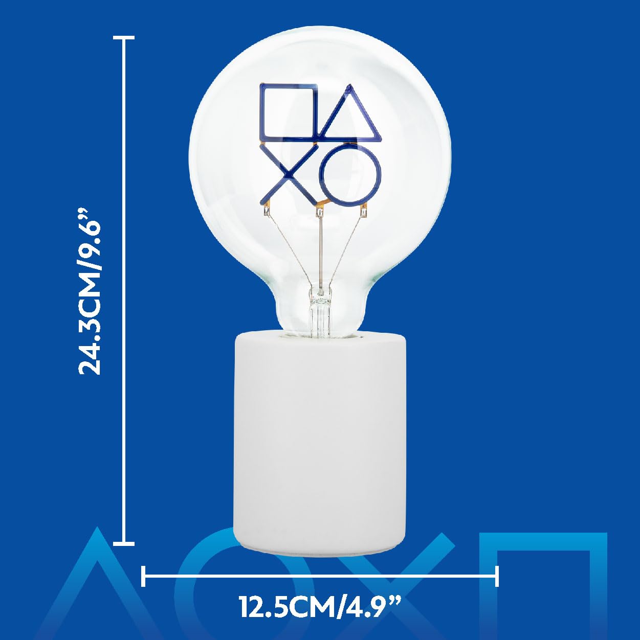 Paladone PlayStation icons LED neon bulb lamp with glass E27 lightbulb, ideal for gaming room or bedroom decor.