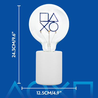 Paladone PlayStation icons LED neon bulb lamp with glass E27 lightbulb, ideal for gaming room or bedroom decor.