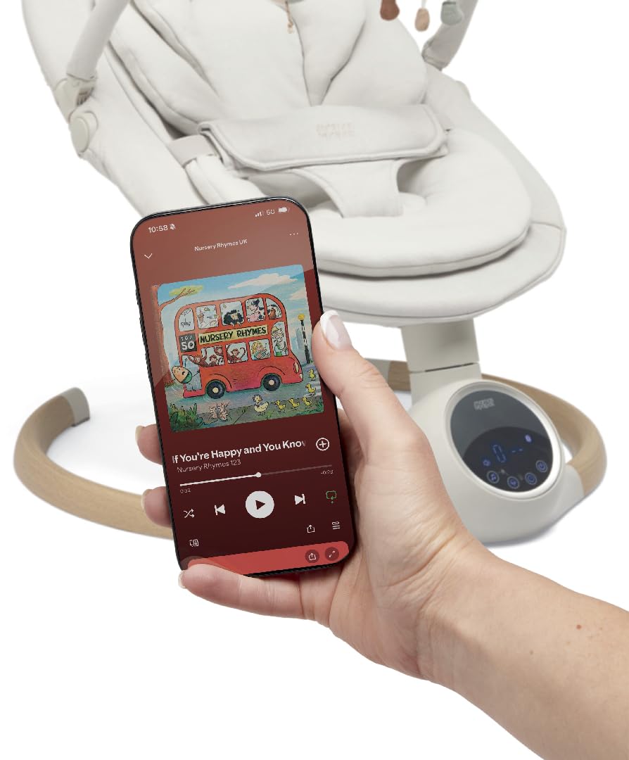 Mamas & Papas Alto Smart Baby Swing, Touchscreen, Multi Speed, Melodies, Bluetooth and Remote Control - Cashmere