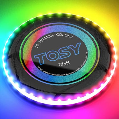 TOSY Flying Disc - 108 RGB Multicolor LEDs, Super Bright, Smart Modes, Christmas Stocking Stuffers Gift, Camping Toy for Kid/Teen/Adult, Auto Light Up, Rechargeable, Waterproof, 175g
