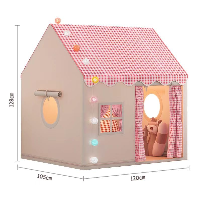 Pink kids play tent for girls with rainbow frog design, multi-colored ball lights, and toy rainbow frog, ideal for indoor and outdoor play.