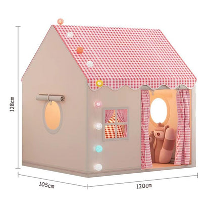 Pink kids play tent for girls with rainbow frog design, multi-colored ball lights, and toy rainbow frog, ideal for indoor and outdoor play.