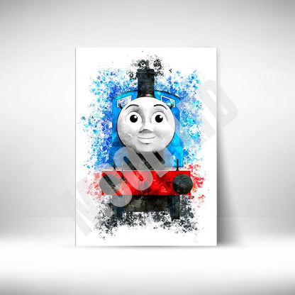 Thomas Tank Engine characters watercolour splash effect wall prints, set of 9 unframed A4 (21cm x 29.7cm) Thomas Tank Engine characters cartoon wall art prints, watercolour effect prints for kids room