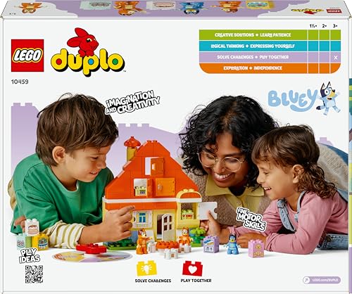 LEGO DUPLO Bluey: Bluey's Family House with Memory Game - Learning Toy for Toddlers - incl. 3 Figures, Opening Windows & a Board Game - Gift for 3+ Year Old Girls & Boys - 10459
