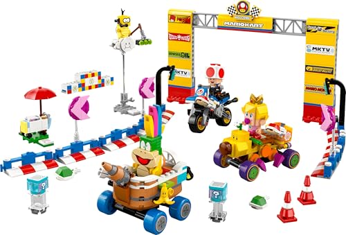LEGO Super Mario Baby Peach & Grand Prix building toy set with 4 Nintendo character figures and vehicles, for kids ages 8 and up.
