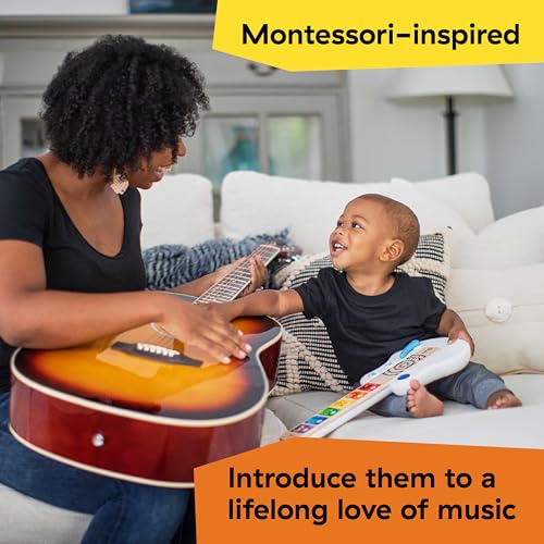 Baby Einstein Baby musical light-up toy guitar with magic touch, wooden body, colorful buttons, and a whammy bar for ages 6 months+.