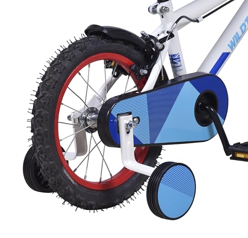 Wildtrak - 14 Inch Bike for Children 3-5 Years Old with Training Wheels - White and Blue