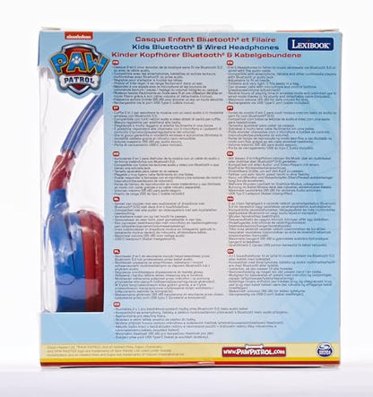 LEXIBOOK - Paw Patrol - 2-in-1 Bluetooth Headphones for Kids, stereo Wireless Wired, Kids safe for Boys Girls, Foldable, Adjustable, blue/red, HPBT010PA