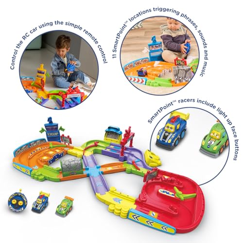 VTech Toot-Toot Drivers Super Circuit RC Raceway, Toy Car Playset with 2 Vehicles Included, 3 Exciting Crash Zones, Songs & Fun Phrases, Interactive Toddler Toy 12 Months, 2, 3, 4 +, English Version