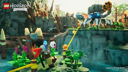 LEGO Horizon Adventures Nintendo Switch game cartridge with colorful cover art featuring Horizon characters and LEGO elements.