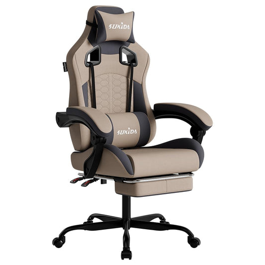 SUKIDA ergonomic gaming chair with adjustable height, lumbar support, comfy headrest, footrest, and massage features for adults.