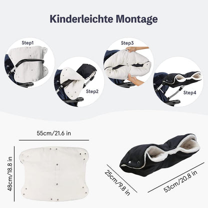 JNIBURY pram hand warmer with fleece lining, waterproof and windproof hand muff for buggies, keeps hands warm in winter.
