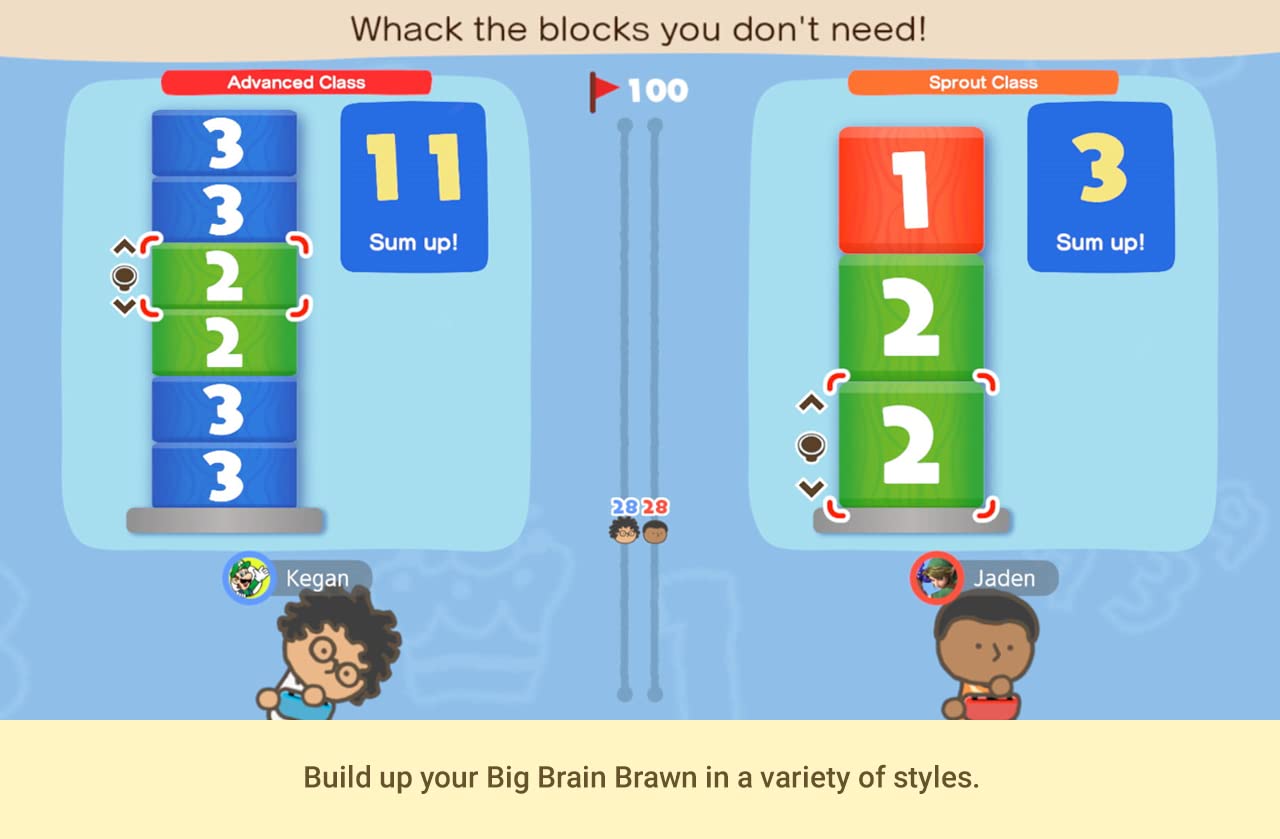 Nintendo Big Brain Academy: Brain vs Brain game for Nintendo Switch, featuring colorful brain challenge graphics on screen.