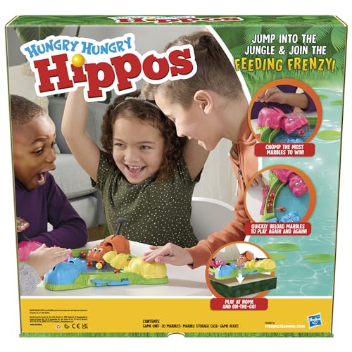 Hasbro Gaming Hungry Hungry Hippos Marble-Chomping Game for Kids, Fast-Paced Family Board Game with 4 Hippos & Marbles, Party Game for 2–4 Players, Ages 4+, Secret Santa Gift