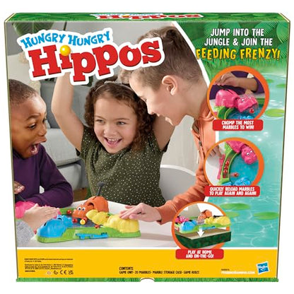 Hasbro Gaming Hungry Hungry Hippos Marble-Chomping Game for Kids, Fast-Paced Family Board Game with 4 Hippos & Marbles, Party Game for 2–4 Players, Ages 4+, Secret Santa Gift
