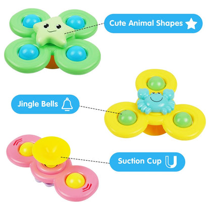Vicloon Suction Cup Spinner Toys, 3PCS Baby Bath Spinners, Sensory Toys for Babies 18 Months Up (ocean)