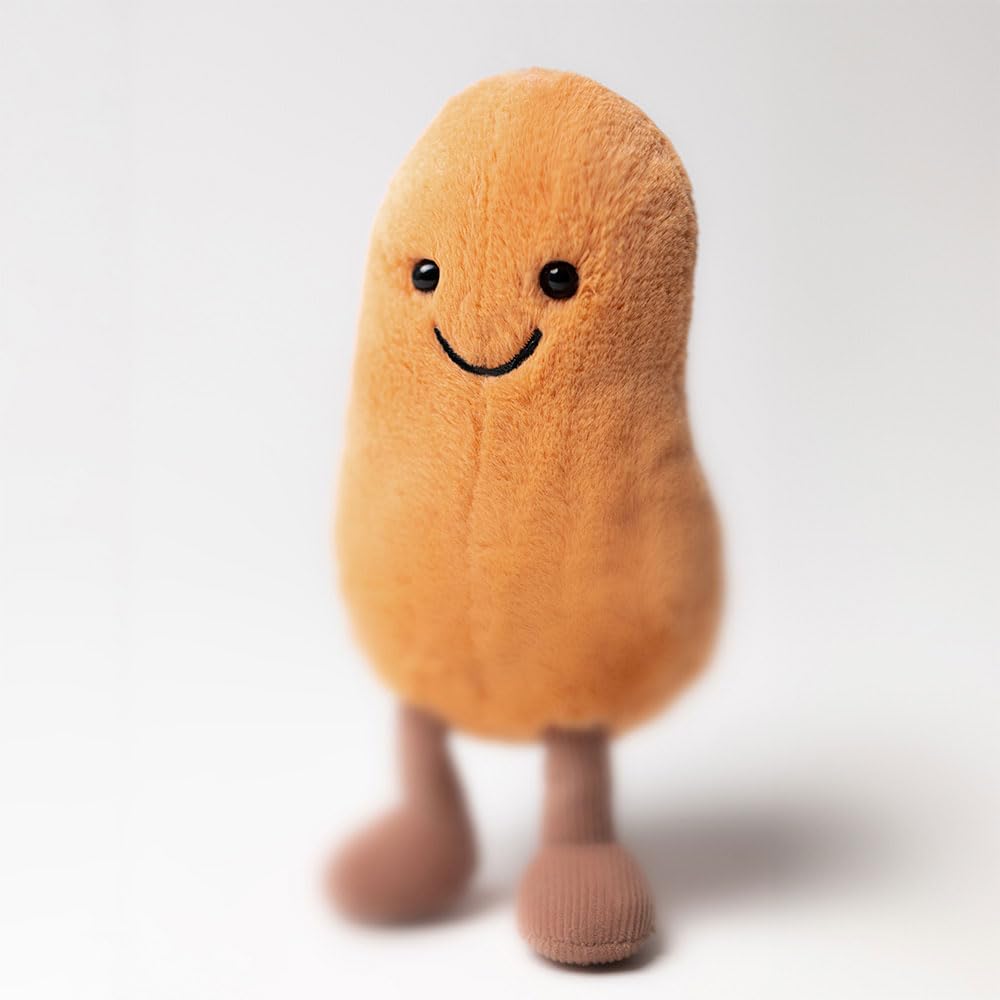 Jellycat Amuseable Bean plush toy, 12 cm tall, smiling face with arms and legs, soft fabric, ideal for cuddling.