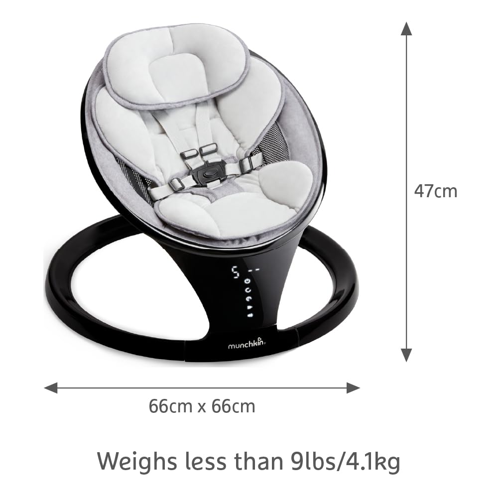Munchkin Electric Baby Swing | Bluetooth Enabled Baby Bouncer Chair & Rocker | Portable Rocker & Gentle Bouncing Chair with Motion and Sounds| Black