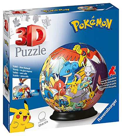 Ravensburger 3D Pokemon jigsaw puzzle ball with 72 pieces, designed for kids aged 6 and up, featuring vibrant Pokemon characters.
