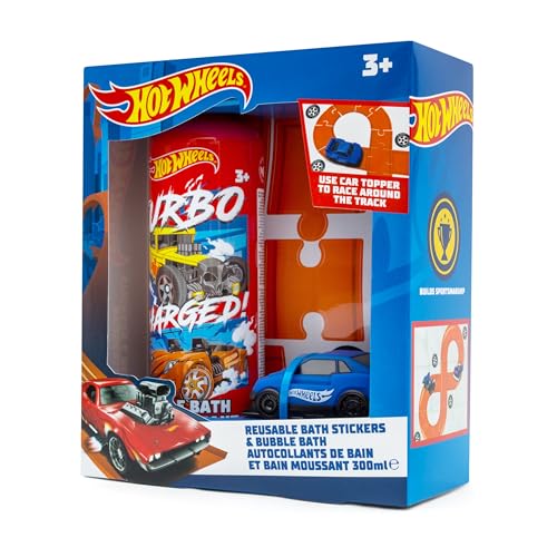 Hot Wheels Children's Bath Stickers & Bubble Bath Set - Set Includes Bath Toy Car, Bubble Bath 300ml and Bath Racing Track Stickers (Reusable)