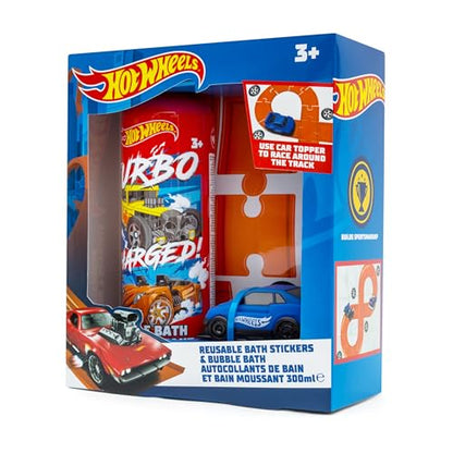 Hot Wheels Children's Bath Stickers & Bubble Bath Set - Set Includes Bath Toy Car, Bubble Bath 300ml and Bath Racing Track Stickers (Reusable)