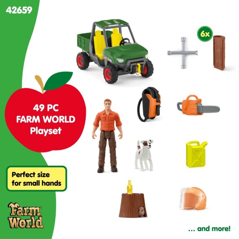 SCHLEICH Farm World - Working in The Forest Playset with Action Figure, Dog Figurine, Tractor Toy and Accessories - Imaginative Play Set for Kids Ages 3+