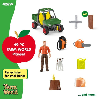SCHLEICH Farm World - Working in The Forest Playset with Action Figure, Dog Figurine, Tractor Toy and Accessories - Imaginative Play Set for Kids Ages 3+