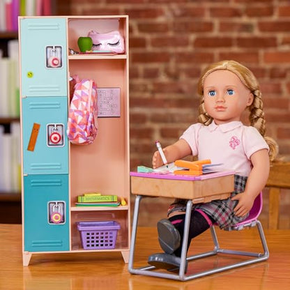 Our Generation Off To School doll accessories set with backpack, books, notebook, and more for children aged 3 and up