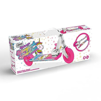 Ozbozz unicorn scooter with vibrant colors and a whimsical design, measuring 110 x 600 x 195 cm.