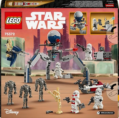 LEGO Star Wars Clone Trooper and Battle Droid Battle Pack with minifigures, droids, and speeder bike with shooters.