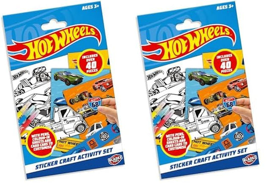BLADEZ Hot Wheels Sticker Craft Activity Set - Hotwheels Creative Fun with Multicolor Cartoon Stickers & Pens - Perfect for Kids' Party Bags & Travel - 2 Pack