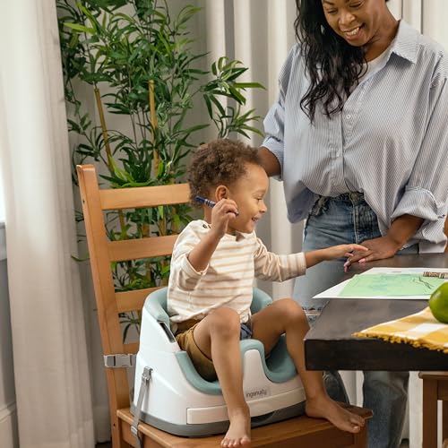 Ingenuity, Baby Base 2-in-1 Seat, Mist, Booster Chair, Dining and Feeding Seat for Toddlers, Easy to Clean with Removable and Self-Storing Tray, Ages 6 Months+