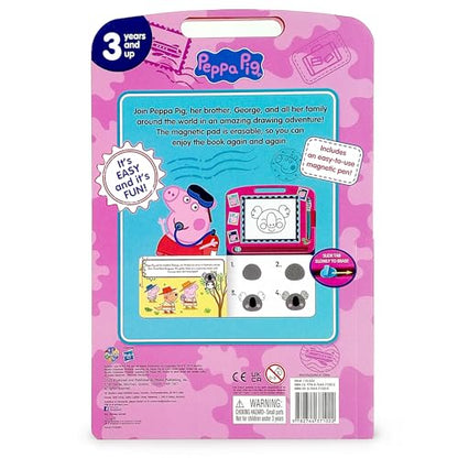 Peppa Pig Peppa's Adventures Read & Doodle - Learning resources for kids, a magnetic drawing pad, an easy-to-use pen, 22-page board book for reading and drawing