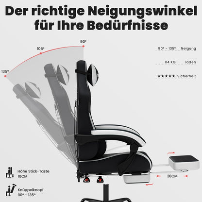 SUKIDA ergonomic gaming chair with adjustable height, lumbar support, headrest, footrest, and rotating desk chair for adults.