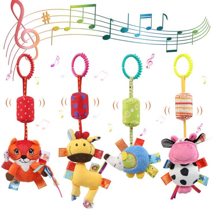 JoyLife baby pram pushchair with plush hanging rattle toys for infants, sensory learning, and soft wind chime for car seat or crib.