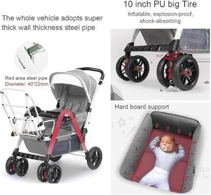 Double Baby Stroller Tandem Carriage For New Umbrella Twist Stroller Pushchair Shock Absorbing Twin Baby Pram Stroller For Infant And Toddler Car Seat And Lie Down, Green
