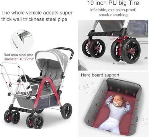 Double Baby Stroller Tandem Carriage For New Umbrella Twist Stroller Pushchair Shock Absorbing Twin Baby Pram Stroller For Infant And Toddler Car Seat And Lie Down, Pink