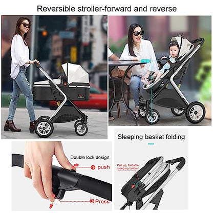 YCKEGEW Double Seat Twin Baby Stroller Luxury Carriage Tandem Pram Side By Side,Detachable Pushchair From Birth to 15 Kg,Infant Twins Stroller Can Sit Lie (Color : Gray)