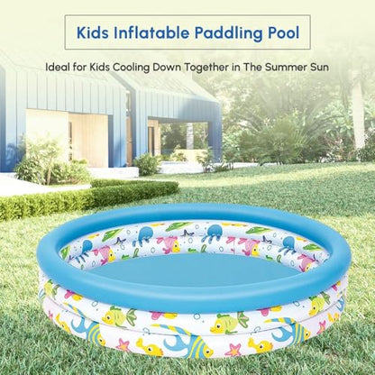 TOIS 48 x 10 inch multi-colored ocean life inflatable paddling pool for kids in a backyard setting.