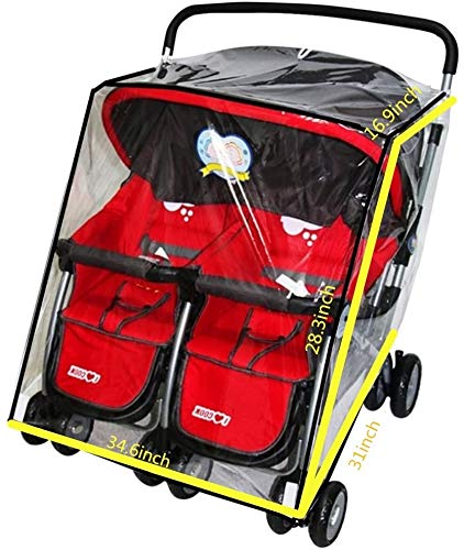 Universal Twins Stroller Raincover Double Raincover for Pushchair Side by Side Baby Stroller rain Cover for Pushchair Pram Buggy Rainproof Dustproof Windproof Rain Cover with Canopy and Zipper Door