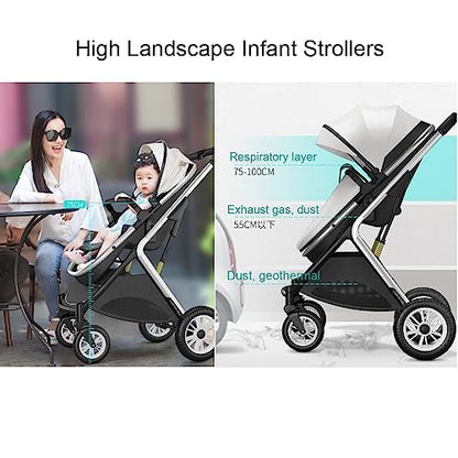YCKEGEW Double Seat Twin Baby Stroller Luxury Carriage Tandem Pram Side By Side,Detachable Pushchair From Birth to 15 Kg,Infant Twins Stroller Can Sit Lie (Color : Gray)