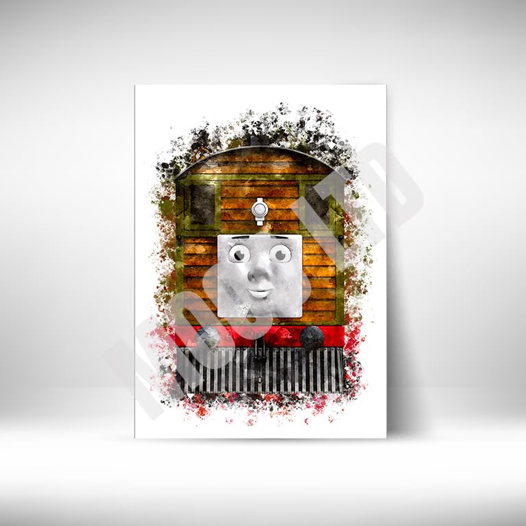 Thomas Tank Engine characters watercolour splash effect wall prints, set of 9 unframed A4 (21cm x 29.7cm) Thomas Tank Engine characters cartoon wall art prints, watercolour effect prints for kids room